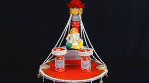 Use a table to create this peacock theme look. Ganpati Decoration Ideas For Home Ganesh Chaturthi Engagement Ganpati Decoration Ideas At Home Youtube