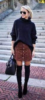 48 Best Winter 2018 Outfit Trends Ideas Suede Skirt Outfit Chic Winter Outfits Sweater Trends