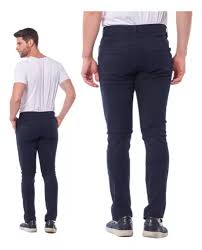 Calça Masculina Casual Sarja Elastano Lisa Brim Slim Lycra