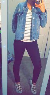 Jean Jacket Outfit Slip On Checkered Vans Jean Jacket Outfits Jean Jacket Women Checkered Vans Outfit