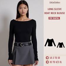 Boat Neck Long Sleeve Top Sewing Pattern: US Sizes 2-30 (PDF Pattern)
