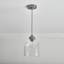 Brushed nickel dining room light fixtures. Wilko Large Glass Pewter Industrial Pendant Light Shade Wilko