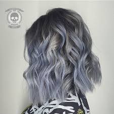Blue Steel Gray Hair Color And Curly Lob Messy Lob By Rickey Zito Hotonbeauty Com Silver Hair Color Grey Hair Color Silver Purple Hair