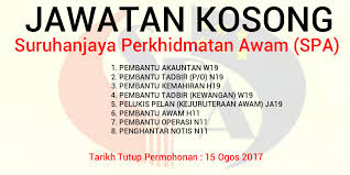 Permohonan spa9 dibuka sepanjang tahun di mana pemohon boleh memohon terlebih dahulu semua jawatan yang bersesuaian dengan kelayakan akademik. Jawatan Kosong Suruhanjaya Perkhidmatan Awam Spa The Jawatan Kosong