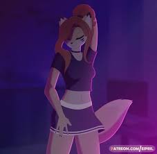 animated anthro cute fangs dancing doja cat eipril elisabeth  (eipril) fluffy tail fox furry long hair music nude skirt solo sound  underwear video 