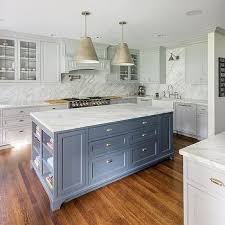 Gray Blue Island With Light Gray Cabinets Light Gray Cabinets Grey Kitchen Island Blue Kitchen Island