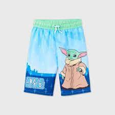 The elasticized waist ensures a proper fit, while the upf 50. Boys Star Wars Baby Yoda Swim Trunks Blue Target