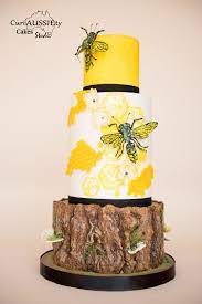 Honeycomb Themed Wedding Cake On Satinice Com Curiaussiety Cakes Bee Wedding Cake Geometric Cake Design Zombie Wedding Cakes