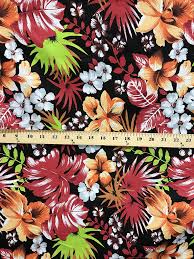 Check spelling or type a new query. Amazon Com Hawaiian Floral Print Poly Cotton Fabric By The Yard Red On Black Background