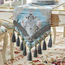 Pompom design linen dining room table runner, terracottaby saro lifestyle(1). Living Room Coffee European Luxury Tablecloth Table Runner Floral