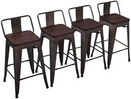 Flash furniture silver metal bar stool. Amazon Com Yongchuang Metal Barstools Industrial Counter Height Bar Stools Set Of 4 26 Wood Top Low Back Gunmetal Home Kitchen