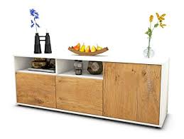 Moderne tv schränke aus glas kiefer buche oder eiche in schwarz oder weiß finden sie in großer auswahl bei höffner. Stil Zeit Mobel Tv Schrank Lowboard Anina In Weiss Matt Mit Front Im Holz Design Eiche 135 X 49 X 35 Cm