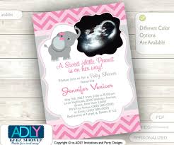 The second invite is made with blush pink. Pink Grey Elephant Ultrasound Photo Baby Shower Invitation For Girl Purple Chevron Ultrasonic Photo Gray You Print Sku46bs Adly Invitations And Digital Party Designs