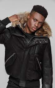 Glen Winter Bomber Down Leather Parka With Fur Black Mens Parka Men Parka