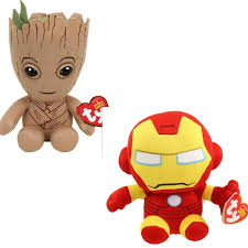 TY Disney Marvel Iron Man & Groot Guardians Of The Galaxy Beanie Baby 7”