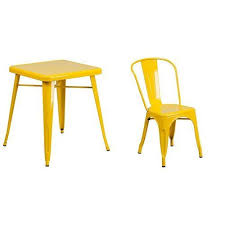 Flash Furniture 23 75 Square Yellow Metal Indoor Outdoor Table Set With 2 Stack Chairs Best Dinin Outdoor Table Settings Indoor Outdoor Chair Flash Furniture
