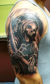 30 Horrible Mower Tattoo Designs And Ideas Designs Horrible Ideas Mower Tattoo Reaper Tattoo Grim Reaper Tattoo Sleeve Tattoos