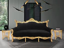 Black And Gold Couch Baroque Rococo 3 Seater Black Velvet And Gold Wood Black And Gold Living Room Gold Living Room Gold Furniture
