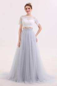 Long Tulle Skirt Two Piece Wedding Dress With Lace Crop Top Gdc1215 Tulle Long Skirt Tulle Skirt Grey Prom Dress