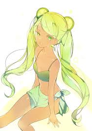 Tags Anthropomorphism Bikini Dark Skin Green Eyes Green Hair Long Hair Twin Tails Source Cookie Run Ch Anime Dark Skin Green Eyes Anime Style