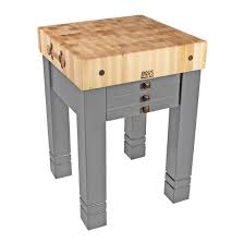 John Boos American Heritage Steamer Block 24 X 24 X 5 Thick Top Caribbean Blue Butcher Block Tables John Boos Butcher Block