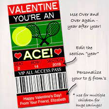 Tennis Ticket Valentine S Day Card Printable Sports Tennis Kids Valentine Classroom Valentine You Re An Ace In 2021 Classroom Valentine Valentines For Kids Printable Sports