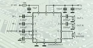 Circuit diagram of simple 1w audio amplifier Tda7377 Stereo Bridge Audio Amplifier Circuit Diagram 30w 2x15w