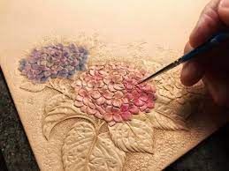 永恆之美之繡球花皮雕 dinnidworkshop handmade hydrangea leather leathertooling leathercarving leatherart lea leather art leather working patterns leather carving