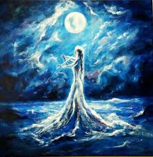 Night Art Woman With A Violin Mystery Moon Painting Fantasy Etsy In 2021 Night Landscape Night Sky Art Night Sky Artwork