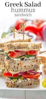 This Might Look Like A Plain Old Veggie Sandwich But It S So Much More The Greek Flavors Are Bright Briny Crisp Hummus Sandwich Vegetarian Sandwich Recipes