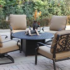 Darlee Santa Barbara 5 Piece Cast Aluminum Patio Fire Pit Conversation Seating Set Bbqguys Fire Pit Patio Set Fire Pit Seating Fire Pit Patio