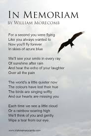 Hi Everyone, here is a lovely poem from William Morecomb called 'In  Memoriam' for all our loved ones in heaven. Please feel free to like and  share. www.irishmemorycards.com