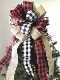 Black And White Plaid Ribbon Walmart Christmas Tree Topper Paid Xmas Tree Topper Buffalo Plaid Red Black Burlap Decorative Bow Buffalo Christmas Tree Topper Handmade Xmas Tree Toppers Christmas Tree Bows Christmas Tree Toppers