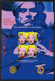 Somalia 2002 40th Death Anniversary Of Marilyn Monroe & 15th Death  Anniversary Of Andy Warhol Perf M/sheet With Rotary & Lions Int Logos  Unmounted Mint. Note This Item Is Privately Produced And