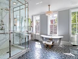 Artea black and white tile 9.75″ x 9.75″. Gray Bathroom With Black And White Mosaic Tile Floor Contemporary Bathroom