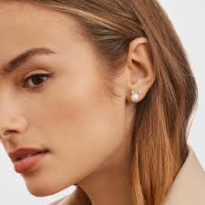 Pearl diamond earrings stud outlet