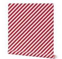 Wallpaper in Red diagonal stripes on linen white - Small