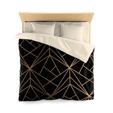 Black And Gold Bed In A Bag Classy Duvet Cover Black And Gold Geometric Pattern Bedding Gold Bedroom Bed Linens Luxury Minimalist Bedroom Color