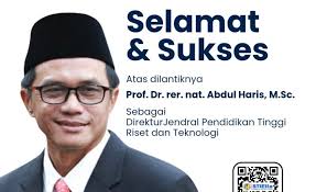 Selamat Atas Dilantiknya Prof. Dr. rer. nat. Abdul Haris, M.Sc Sebagai  Direktur Jendral Pendidikan Tinggi Riset dan Teknologi