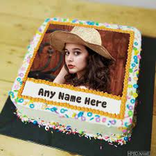 Birthday cake with name and photo. Name And Photo On Lovely Decorated Vanilla Birthday Cake