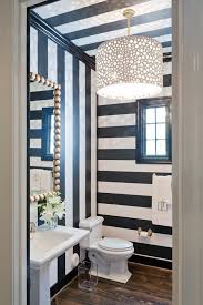 Black And White Striped Wallpaper 25 Chic Ways To Use Wallpaper In A Guest Bathroom Striped Wallpaper Bathroom Powder Room Decor Bathroom Chandelier