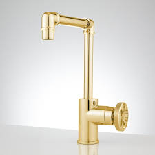 Signature Hardware 434915 Polished Brass Edison Single Hole Bathroom Faucet With Wheel Handle And Pop Up Drain Assembly In 2020 Brass Bathroom Faucets Single Hole Bathroom Faucet Brass Bathroom