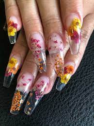 Dried Flower Acrylic Nails Clear Acrylic Nails Flower Nails Acrylic Nail Designs