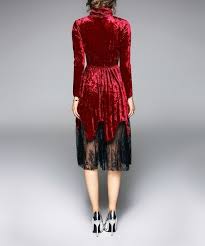 Kaimilan Red Velvet Black Floral Lace Accent Turtleneck