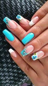 Turkis White Flower Glitter Fingernagel Design Nails Turkis Nageldesign