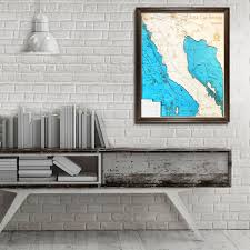 baja california 3d wood map framed nautical charts