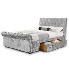 Regal beige linen king upholstered bed: Julian Bowen Verona Kingsize 2 Drawer Sleigh Silver Crushed Velvet Leader Furniture