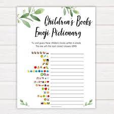 Childrens Books Emoji Pictionary Game Printable Baby Shower Etsy Fun Baby Shower Games Printable Baby Shower Games Green Baby Shower