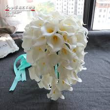 2017 White New Arrive Handmade Flowers Calla Wedding Bouquets Calla Lily Teardrop Cascade Bridal Bridesmaid Bouquets Wedding Flowers