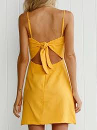 Yellow Bow Tie Back Cami A Line Mini Dress Choies Com Yellow Dress Summer Fashion Mini Dresses Online